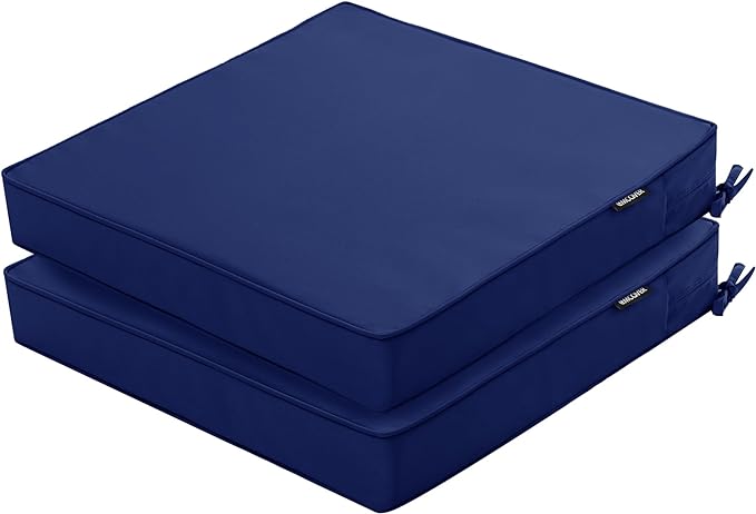 Outdoor Chair Cushions 19 x 19 Inch Water Resistant Patio Chair Cushions with Tie 3 Year Color Fastness Thick Outdoor Seat Cushion for Garden Lawn Patio Furniture Navy Set of 2