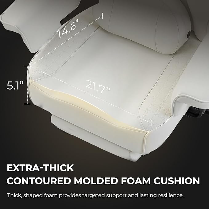 Dowinx Big and Tall Office Chair with Massage Lumbar Support,Executive Office Chair with Wide Thick Seat Cushion and Adjustable Armrest,Computer Gaming Chairs with Footrest (PU-White)