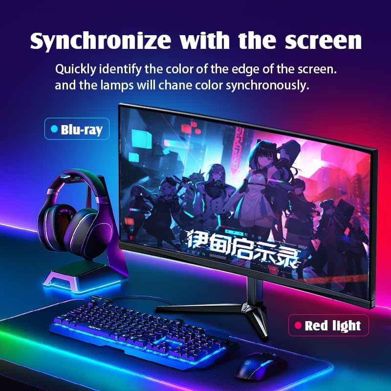 Monitor LED Backlights, LED Strip Light Sync with Screen Color/Music, Computer Light Bar Behind Screen, for PC/Mac, LEDs for Desk Gaming, USB Interface,Software Control (27 inch)