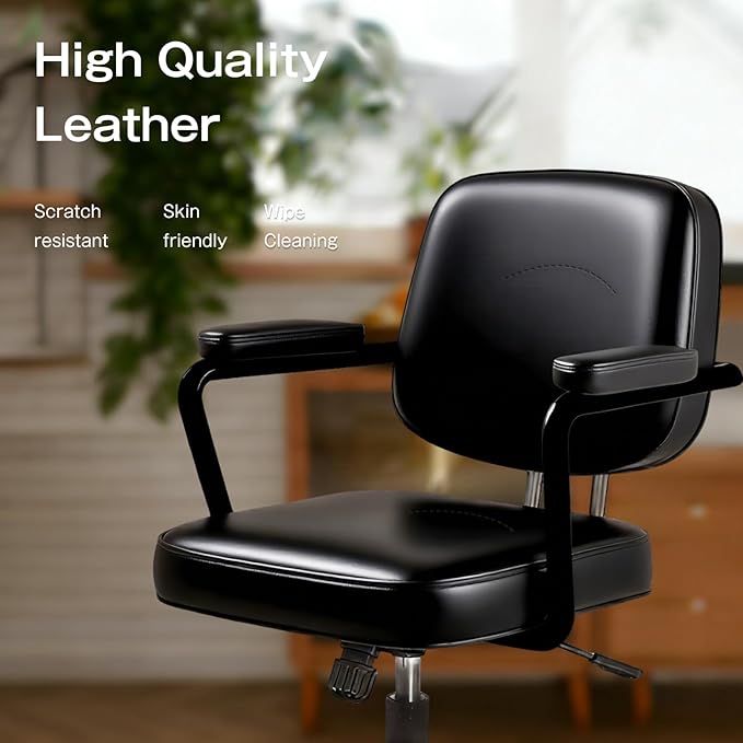 Office Desk Chair, Ergonomic Desk Chair with Padded Cushion & Backrest, Adjustable Height & 360° Swivel, Armrest Task Chair for Home Office, Computer Desk & Vanity, Black