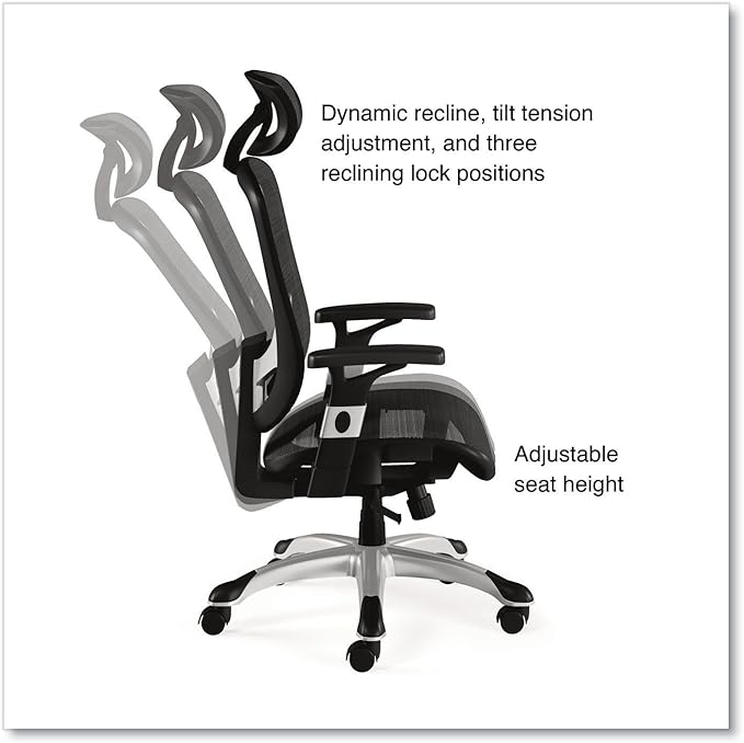 Alera Minerva Ergonomic Swivel Computer Desk Chair, Mesh Office Task Chair, Adjustable Seat, Arms, Headrest, Supports Up to 275 lb, Gray
