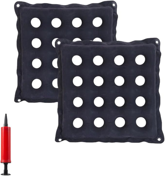 2-Pack Waffle Inflatable Seat Cushions with Pump, 18 Inch Beige 16-Hole Air Cushion for Pressure Relief, Wheelchair, Office Chair, Car Seat & Travel (Navy Blue)