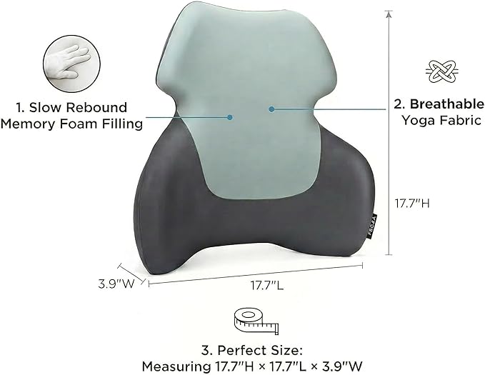 Comfort Lumbar Support Pillow for Office Chair, Ergonomic Memory Foam Lower Back Cushion, Lumbar Cushion for Desk Chair, Gaming Chair, Car Chair, Lower Back Pain Relief