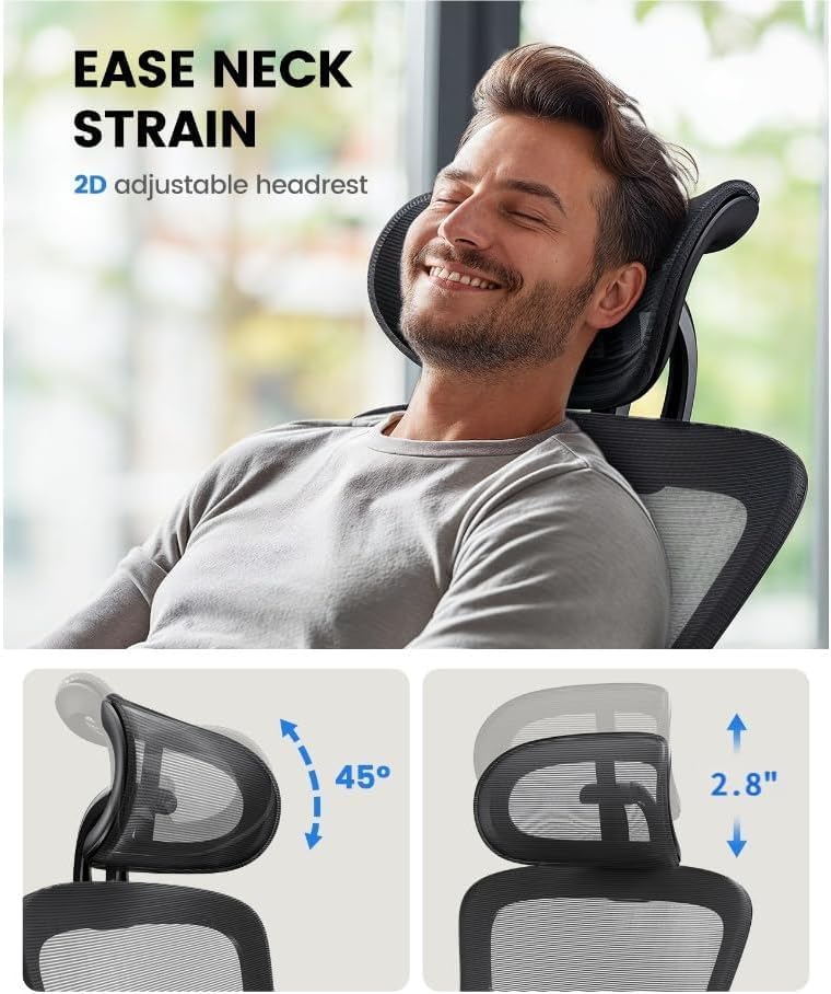 NOBLEWELL Ergonomic Office Chair with Padded Lumbar Support, 2D Headrest, Adjustable Armrests, Upgraded Contoured Seat Cushion, 130° Rocking Tilt, Computer Gaming Chair for Home Office, Pack of 8