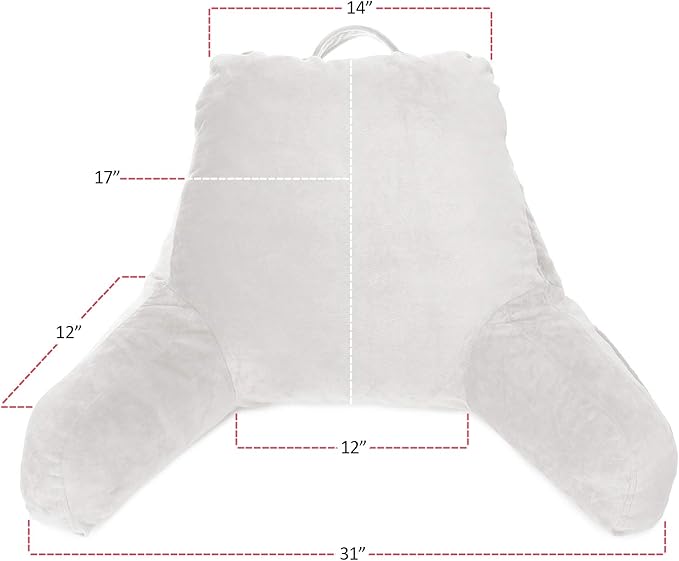 Clara Clark Reading Pillow with Shredded Memory Foam for Sitting Up in Bed and Couch, Back and Arms Adjustable Support for Adults & Teens Backrest Pillows for Reading, with Washable Cover White