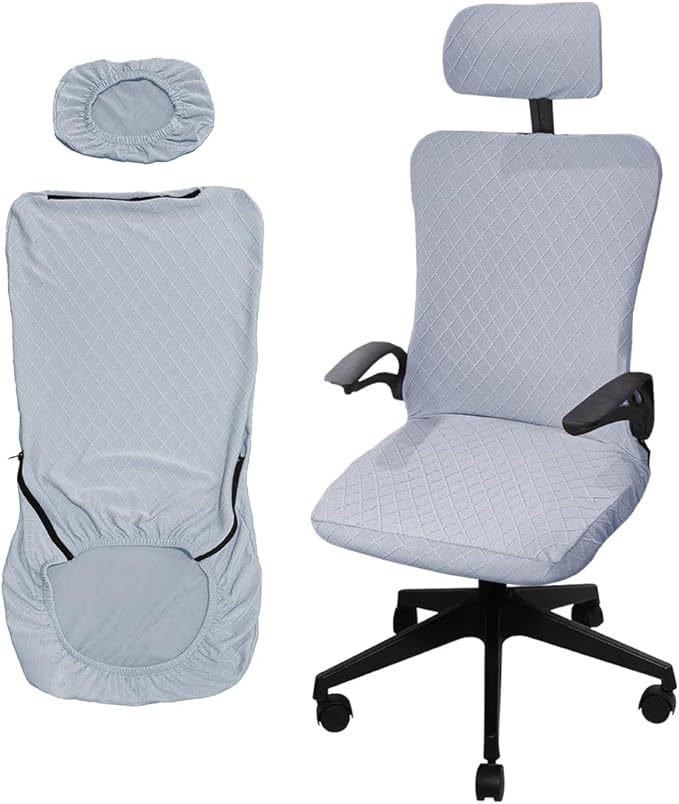 Ergonomic Office Chair Covers Set with Headrest Cover Stretch Desk Computer Chair and Headrest Slipcovers Washable Protector Slipcovers for Swivel Computer Chair 2 Pieces Silver Gray