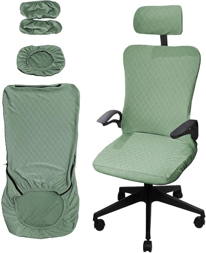 Ergonomic Office Chair Covers Set with Headrest Cover Stretch Desk Computer Chair and Headrest Slipcovers Washable Protector Slipcovers for Swivel Computer Chair 4 Pieces Army Green