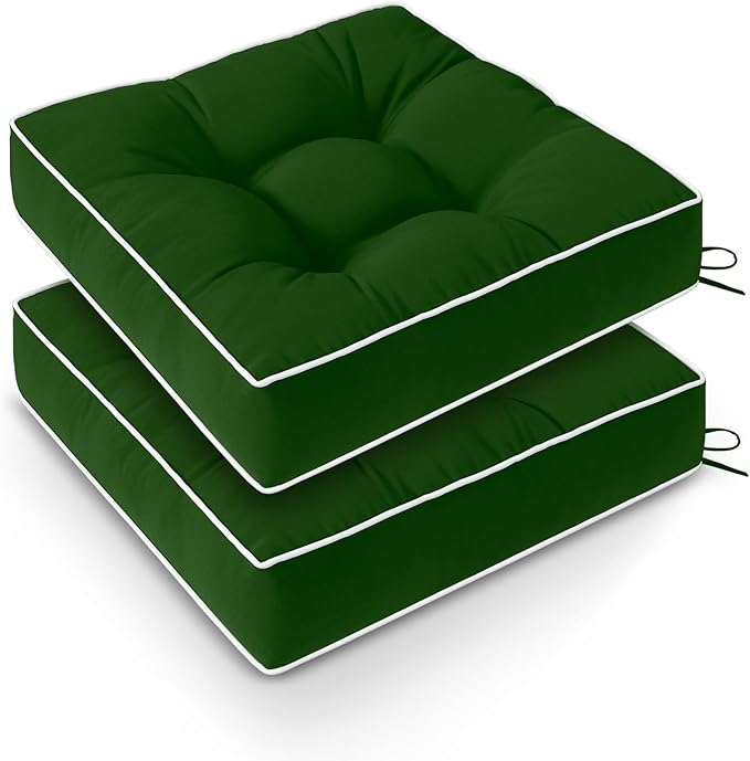 Wellsin Outdoor Chair Cushions Set of 2, Patio Cushions for Outdoor Furniture, Tufted Waterproof Outdoor Chair Pads, 17 x 17 Inch, Forest Green