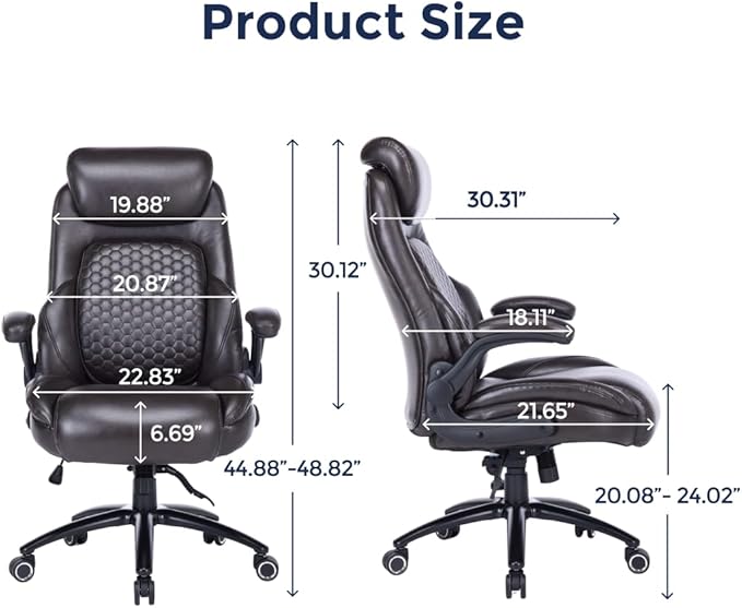 Q-Seat Office Chair with 5-Level Lumbar Adjustment | Recline & Relax Function | Heavy Duty Ergonomic Desk High Back Executive Chair | Flip-up Armrest | Adjustable Headrest | Dark Brown