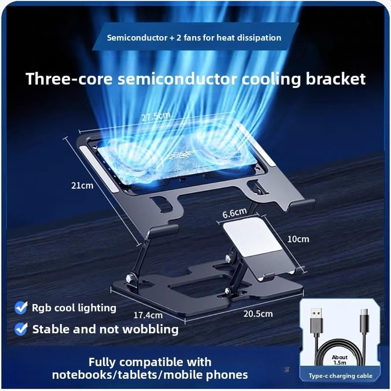 Adjustable Laptop Stand with Cooling Fans & Phone Holder, Foldable Aluminum Laptop Riser