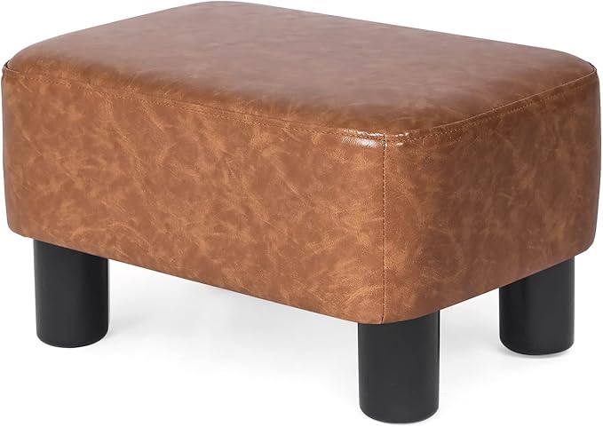 Joveco Small Footstool Ottoman PU Leather Footrest Modern Rectangular Foot Stool with Non-Skid Legs Pets Step Stool for Couch Dog Living Room Bedroom (Light Brown)