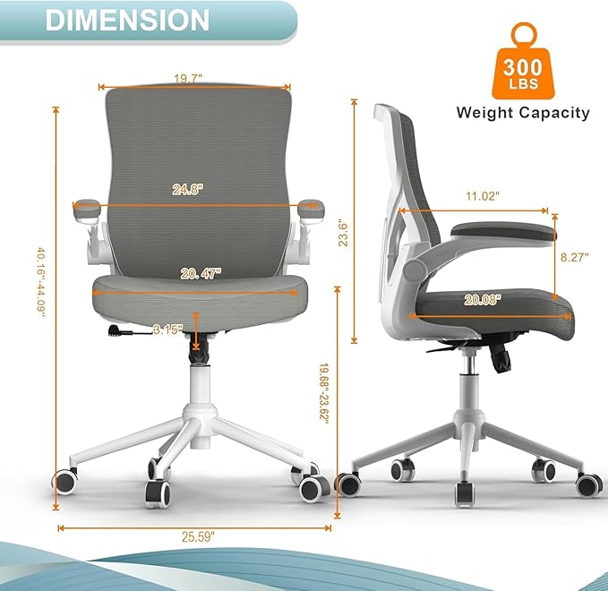 CYKOV Office Chair, High Back Desk Chair Adjustable Height and Ergonomic Design Home Office Computer Chair Executive Lumbar Support Padded Flip-up Armrest Swivel Task Chair