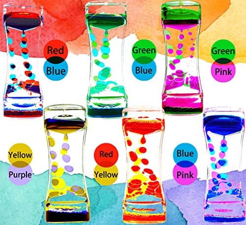 FKYTION Liquid Motion Bubbler Timer Pack of 6 Great Colorful Hourglass Sensory Anxiety Toys for Autism, Calm Relaxing Desktop Toys