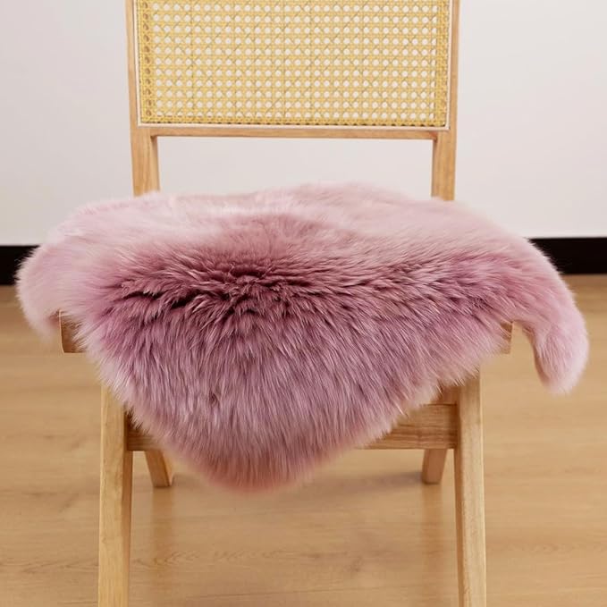 LLB Sheepskin Chair Covers Office Chair Cushion Dining Room Chair Pads Desk Chair Seat Cushion for Computer Fur Area Rugs for Living Room 18x18 Inch (Pack of 1), Light Pink