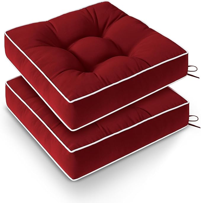 Wellsin Outdoor Chair Cushions Set of 2, Patio Cushions for Outdoor Furniture, Tufted Waterproof Outdoor Chair Pads, 17 x 17 Inch, Burgundy
