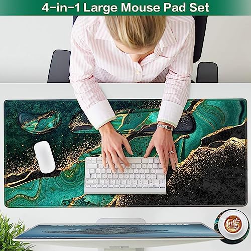 Mouse Pad Green, Desk Mat, Large Gaming Mouse Pad with Wrist Rest 4in1 XXL