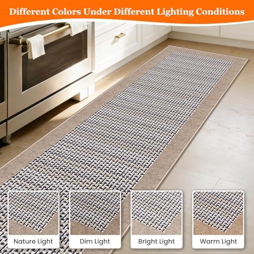 StepRite Kitchen Rugs, Kitchen Mats for Floor, 60"x24" Non-Slip Machine-Washable Kitchen Throw Rug, Absorbent Runner Rugs Office, Sink Standing Desk Mat, Decor Carpet, Khaki