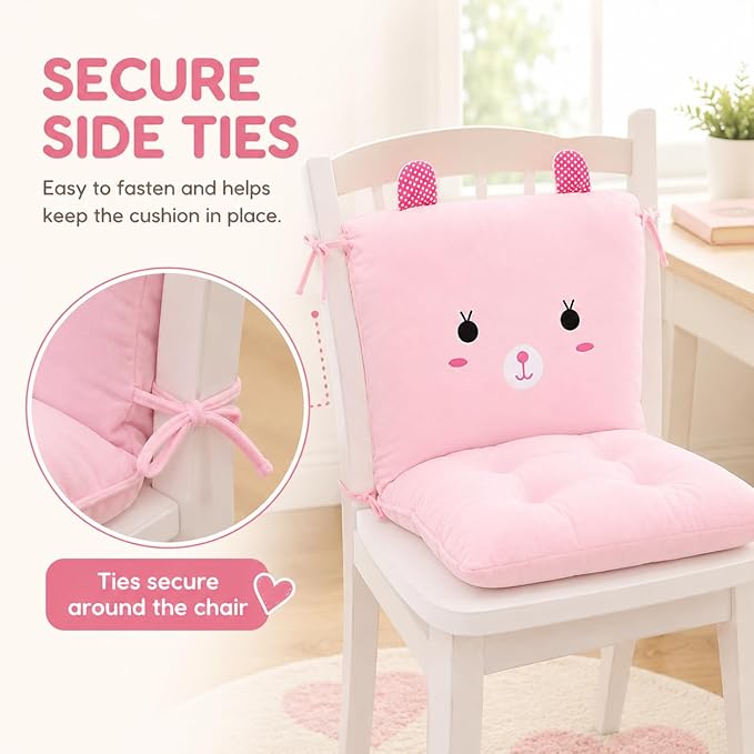 ChezMax Chair Cushion Plush Seat Cushion Back Cushion with Ties, Detachable Thickened Desk Chair Pads, Cartoon Waist Pillow Cushion Decor for Chair Car Office Patio Wheelchair, Cartoon Rabbit
