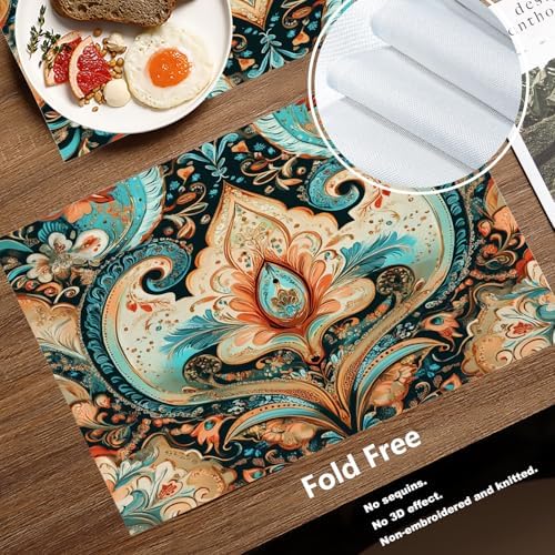 Batmerry Elaborate Rich Linen Placemats Set of 4, Artwork Luxurious Aesthetic Washable Table Mats for Kitchen Table Thickened Heat Insulation Dining Set Indoor Outdoor 12X18 in