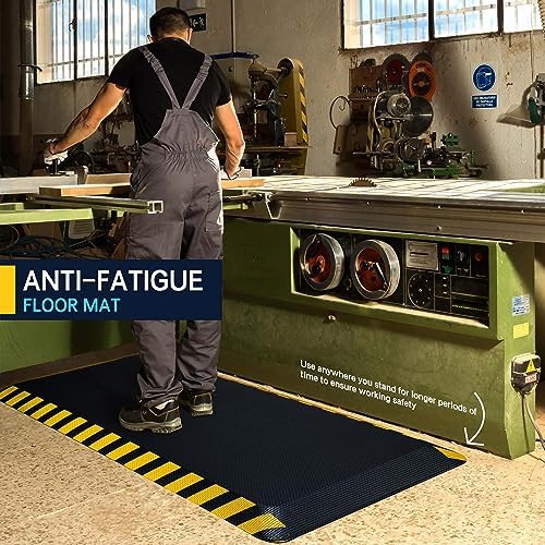 FEATOL Anti Fatigue Mat Industrial, Ergonomic Standing Floor Mat for Work for Stand -Safety Support for Leg & Back Pain(Yellow Border, 17" x 24", 1PC)