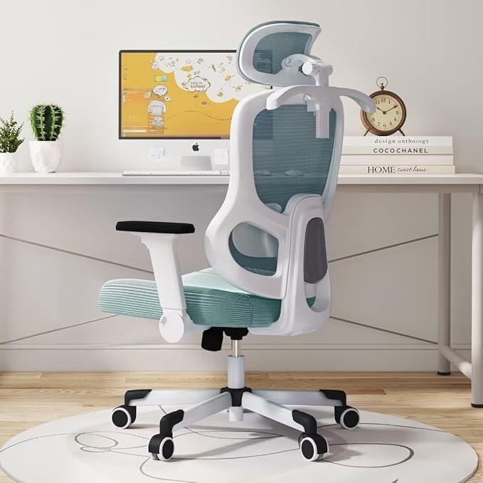 Ergonomic Office Chair Big Tall Reclining Gaming Chair Adjustable Lumbar Support 6D Armrest 6D Headrest Breathable Mesh Swivel Computer Chairs Home Task Desk Chair Wheels Coat Hanger Tilt Lock Blue