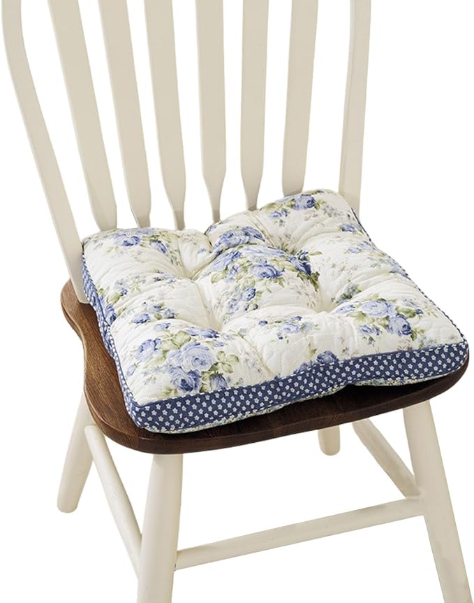 Boho Cotton Quilted Chair Cushion for Dining Chairs Non Slip Soft Comfortable Chair Pads with Ties Patchwork Printed Seat Cushion for Kitchen Chairs Office Chairs (Pattern H,16"x16")