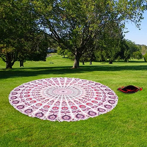 raajsee White Pink Round Beach Tapestry Hippie/Boho Beach Blanket Mandala/Indian Cotton Throw - Round Tablecloth/Home Decor/Indie Rug Yoga Mat Meditation Picnic Rugs 127 CM / 50 INCHE Circle