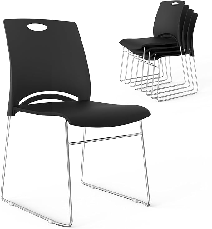VINGLI Stacking Chairs Set of 5 Stackable Office Chairs with Metal Sled Base, Ergonomic Plastic Seat, Stacking Chairs for Waiting Room Break Room Banquet Guest, Black