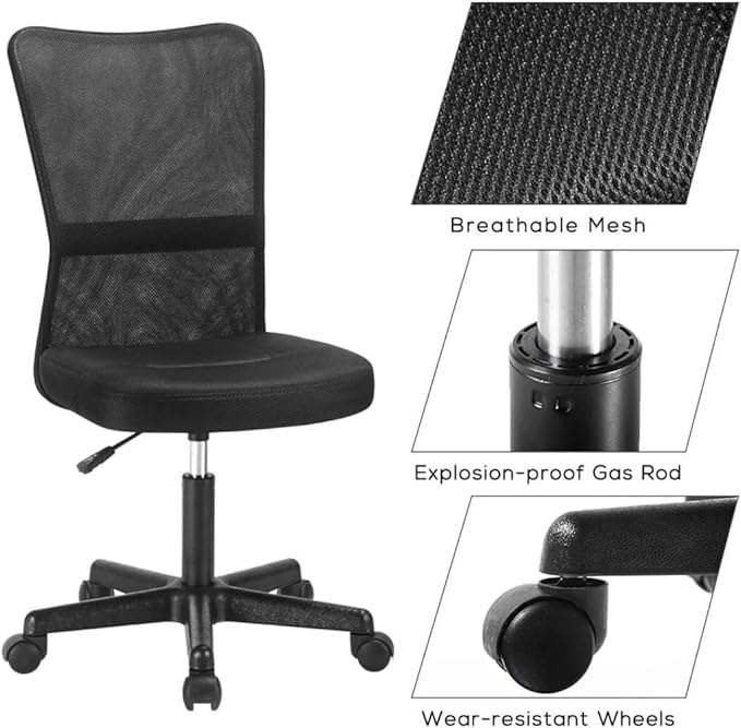 Mesh Office Chair for Home, Ergonomic Swivel Desk Chair with Armrests and Castors, Breathable, Adjustable
