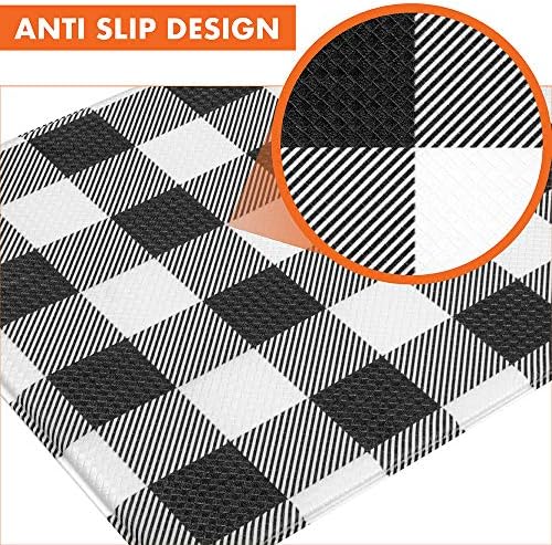 OPUX Anti Fatigue Kitchen Floor Mat, Reversible Cushioned Memory Foam Kitchen Rug Pad, Waterproof Non-Slip Padded Comfort Standing Mat Laundry Home, 32x17 (Buffalo Check Black White Herringbone)