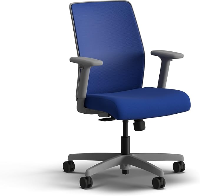 HON Ignition 2.0 Low Back Task Chair, Spectrum Mesh, Standard Synchro-Tilt Control, Office Chair with Lumbar Support, Height and Width Adjustable Arms, Titanium Frame, Cobalt