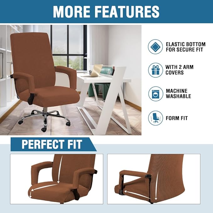 H.VERSAILTEX Home Office Chair Covers,Stretchable High Back Universal Executive Boss Gaming Chair Covers - Non Slip Thick Jacquard, Caramel - Large