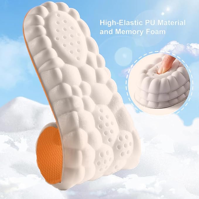 4D Cloud Insoles for Men Women, Breathable Memory Foam Cloud Massage Insoles, Enhanced Arch Support & Cushioned Comfort,Relief Foot Pain,Fits All Shoe Types(1 Pairs-Black, Men 10-11/Women 12-13)