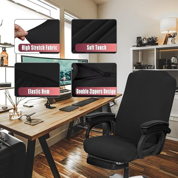 SARAFLORA Office Chair Cover, Stretchable Desk Cover Removable Computer for with Zipper Universal Spandex Rotating Anti-dust Slipcover,Black, Medium | 2PCS (BGYT-M2-Black)