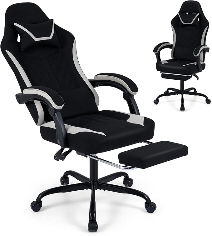 Goplus Gaming Chair, Ergonomic Office Chair with Foot Rest, Lumbar Support, Linkage Armrests, Detachable Headrest, 360°Swivel Computer Desk Chair w/Adjustable Backrest & Height, 330 lbs Capacity