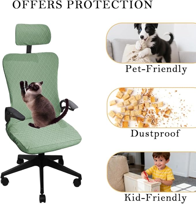 Ergonomic Office Chair Covers Set with Headrest Cover Stretch Desk Computer Chair and Headrest Slipcovers Washable Protector Slipcovers for Swivel Computer Chair 4 Pieces Army Green