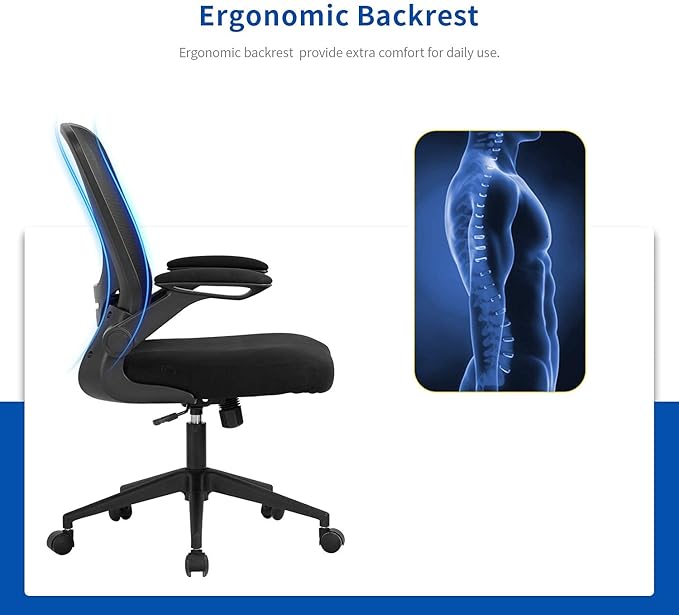 Home Office Chair Ergonomic Desk Chair Mesh Computer Chair Swivel Rolling Executive Task Chair with Lumbar Support Arms Mid Back Adjustable Chair for Men Adults, Black