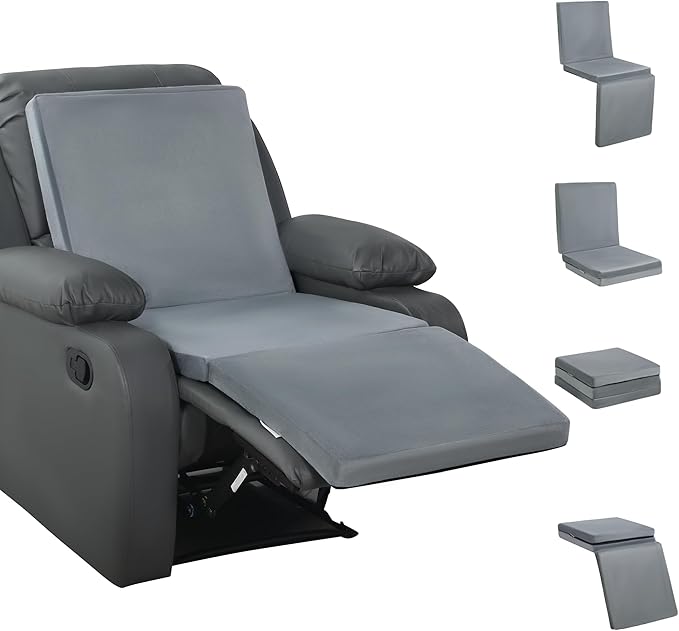HOMBYS 3-in-1 Recliner Seat Cushion with Lumbar Support Pillow & Footrest, Multi-Functional Adjustable Height 2" to 6" for You to Choose, Non-Slip Foam Chair Cushion for Elderly, Light Grey