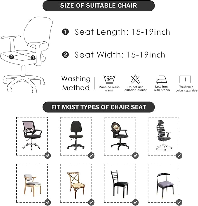 FORCHEER Office Chair Seat Cover 19x19 inch Printed Stretchable Small Fitted Computer Desk Chair Seat Cushion Slipcover-Boho
