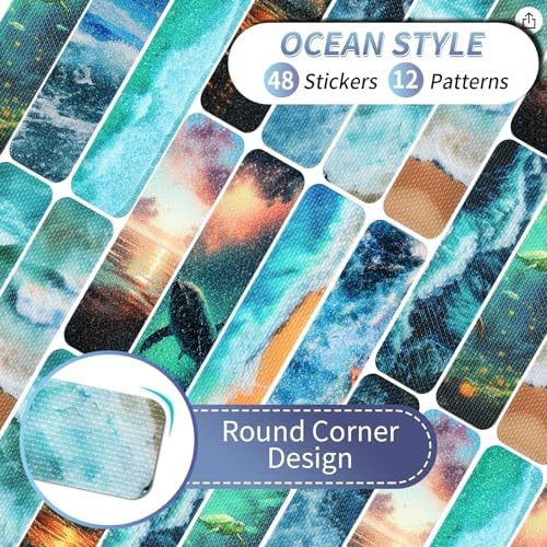 48 Pieces Anxiety Sensory Stickers with Storage Box - Sensory Strips 2 Textured Surface Adhesives Fidget Strips for Office & Classroom Desk Relieve Adult & Teen Stress (Ocean Style)