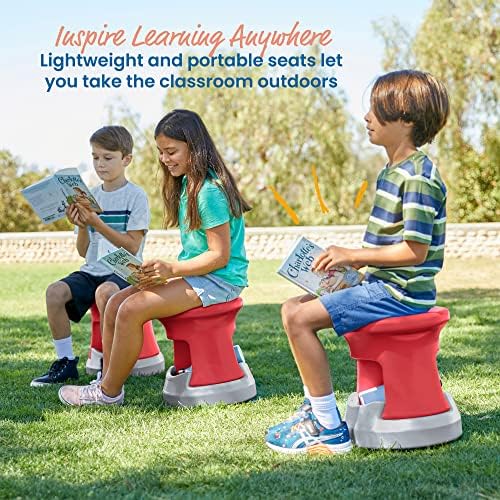 ECR4Kids Active Storage Wobble Stool, 15in Seat Height, Childrens Furniture, Red/Light Grey