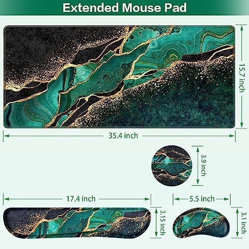 Mouse Pad Green, Desk Mat, Large Gaming Mouse Pad with Wrist Rest 4in1 XXL