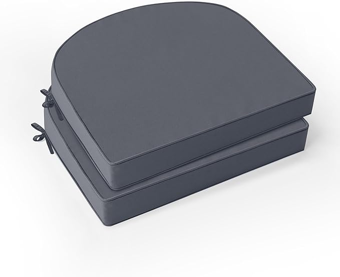Outdoor Chair Cushions Set of 2: Waterproof & Fade Resistant Patio Furniture Cushions - 17 x 16 x 2 Inch Non Slip Round Corner Seat Cushion Pads with Removable Cover for Garden Yard Lawn, Dark Grey