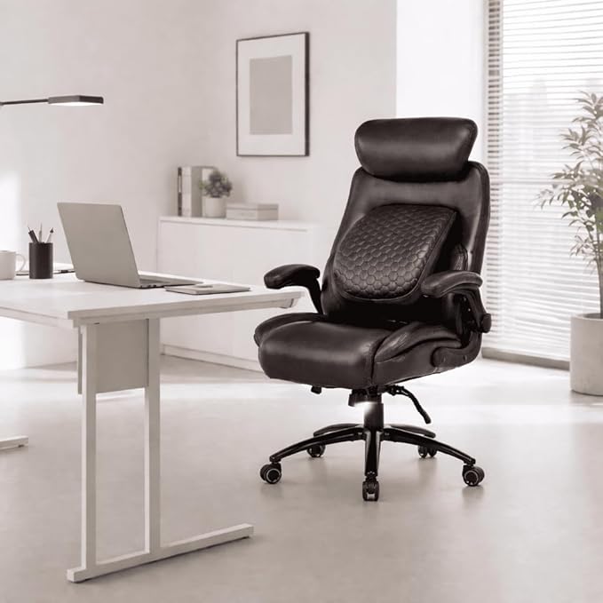 Q-Seat Office Chair with 5-Level Lumbar Adjustment | Recline & Relax Function | Heavy Duty Ergonomic Desk High Back Executive Chair | Flip-up Armrest | Adjustable Headrest | Dark Brown