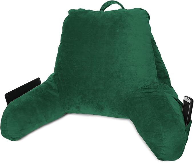 Clara Clark Reading Pillow for Kids & Teens with Shredded Memory Foam, Backrest Pillows for Reading, Watching, and Gaming, Use on The Couch, Bed, or Floor Adjustable Support, Washable Cover Dark Green