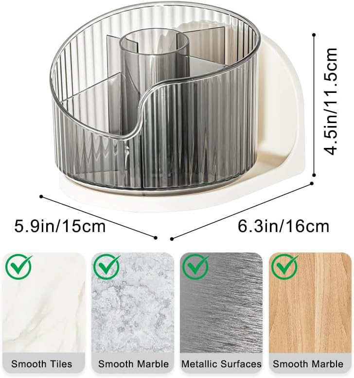 Makeup Brush Holder 360° Rotatable Cosmetic Organizer, Wall Mounted & Desktop Make Up Brushes Organizer with 6 Slots, Multifunction Stationery Desk Storage Holder (Black)