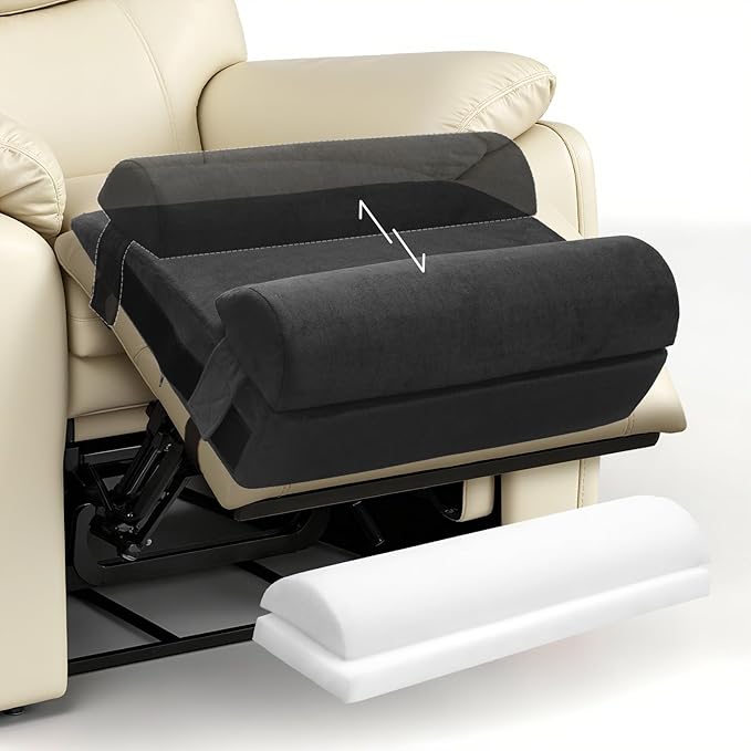 Recliner Foot Rest Cushion - Recilner Leg Rest Cushion with Removable Semi-Cylinder for Superior Support, Adjustable Recliner Foot Rest Extender, Recilner Leg Pillow with 2 Straps, Black