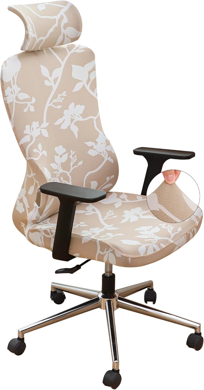 Ergonomic Office Chair Covers Set with Headrest Cover Floral 2 Pieces Stretch Desk Computer Office Chair and Headrest Slipcovers Washable