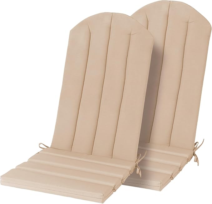 Adirondack Chair Cushion Set of 2 Indoor Outdoor Furniture Cushions Rocking Chair Cushions with Straps Replacement Folding Patio Chair Pad,19.7x18.9x1.5 Inch（Khaki）