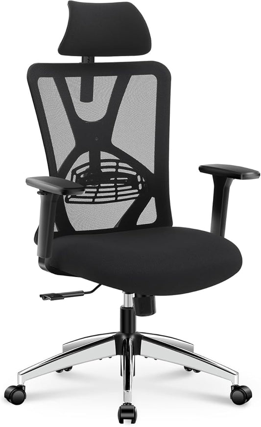Ticova Ergonomic Office Chair - High Back Desk Chair with Adjustable Lumbar Support, Headrest & 3D Armrest - 130°Rocking Mesh Computer Chair